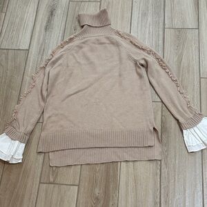 Design History Tan Cowl Neck Sweater with Ruffle Sleeves